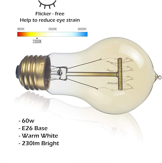 Jslinter 6-Pack Edison Light Bulb 60 Watt, Dimmable A19 Antique Vintage Old Fashioned E26 Incandescent Light Bulbs, Amber Warm White