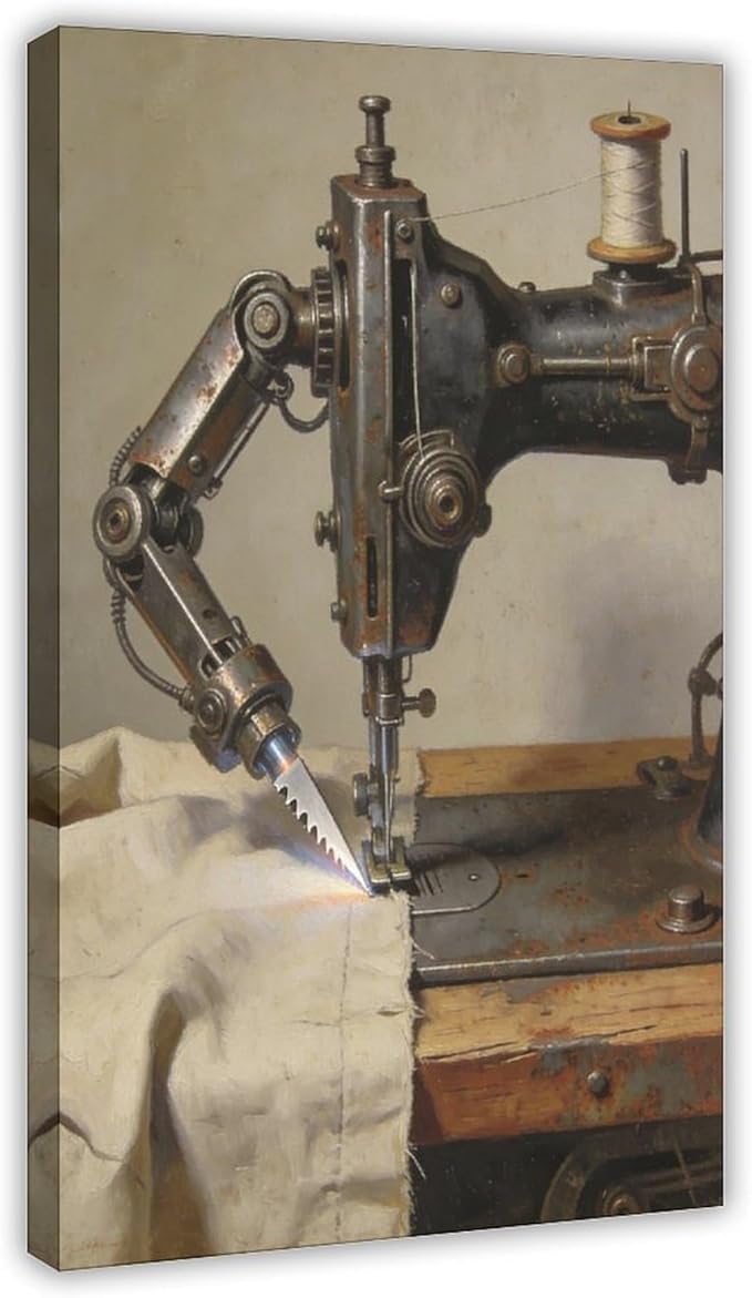 Framed Steampunk Mechanical Sewing Machine Wall Art - Retro Industrial Workshop Poster for Home Office Studio Decor 20x30inch(50x75cm)