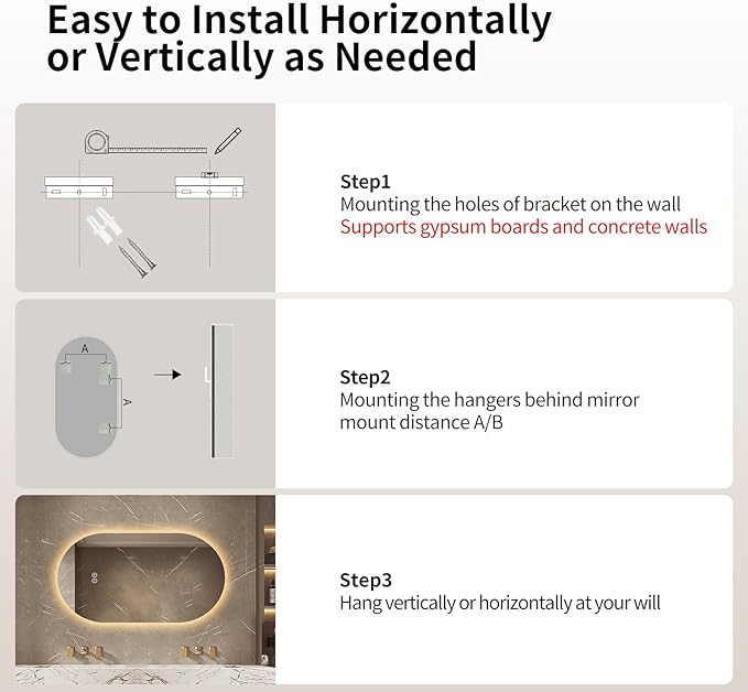 LAIYA 24V Full-Power Oval LED Bathroom Vanity Mirror, 48X24inch Frameless Backlit Mirror with Light, Smart Anti-Fog Waterproof Mirror with Memory Function Dimmable Lighted Mirror