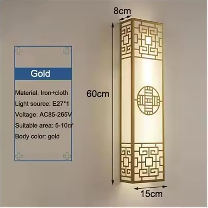 Chinese Style Bedroom Wall Lamp Strip Shaped Zen Background Wall Bedside Lamp Living Room Hallway Stairs Hotel Lighting,Contemporary(Gold)