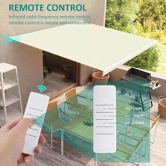 Remote Control DC24V Motorized Roller Shade Motor with Manual Override, 45mm Brushless Electric Awning Motor for Windproof Shades, High Torque Tubular Motor (50 N.m for Φ63mm（2-1/2"") Groove Tube