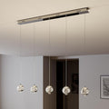 37.8" LED Linear Pendant Light Fixtures, 5-Light Chrome Linear Chandelier Bubble Glass Globes, LED 3000K Warm White, Modern Island Lights for Kitchen Living Room Ceiling Hanging, Hardwired
