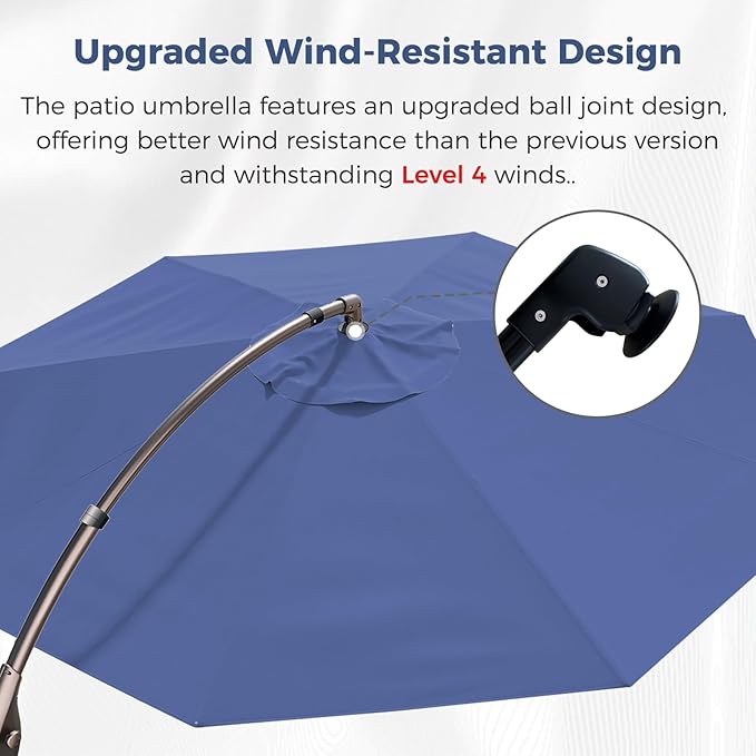 Grand patio 12FT Outdoor Offset Umbrella with Base & Cover Patio Aluminum Round Cantilever Umbrella for Garden Deck Poolside (Navy Blue, 12 FT)