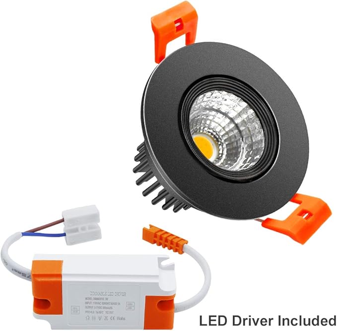LightingWill 2inch LED Dimmable Downlight, 3W COB Recessed Ceiling Light, Warm White 3000K-3500K, CRI80, 25W Halogen Bulbs Equivalent, Black (10Pack)