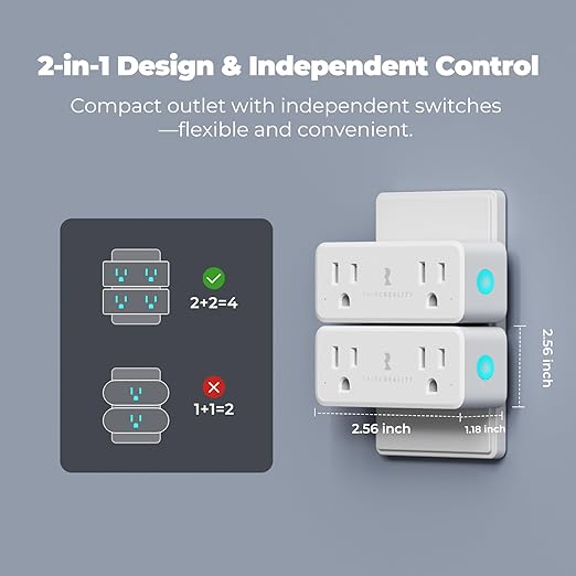 THIRDREALITY Smart Dual Plug, Zigbee 2-in-1 Smart Outlet with Independent Control and Power Monitoring, Zigbee Repeater, Compatible with Home Assistant(ZHA/Z2M), SmartThings, Homey