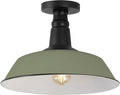 JONATHAN Y 14" Matte Olive Green/Black Industrial LED Semi Flush Mount Ceiling Light for Porch, Kitchen, Entryway, Modern Farmhouse Iron Fixture, White Metal Shade, LED Bulb Included (JYL7617I)