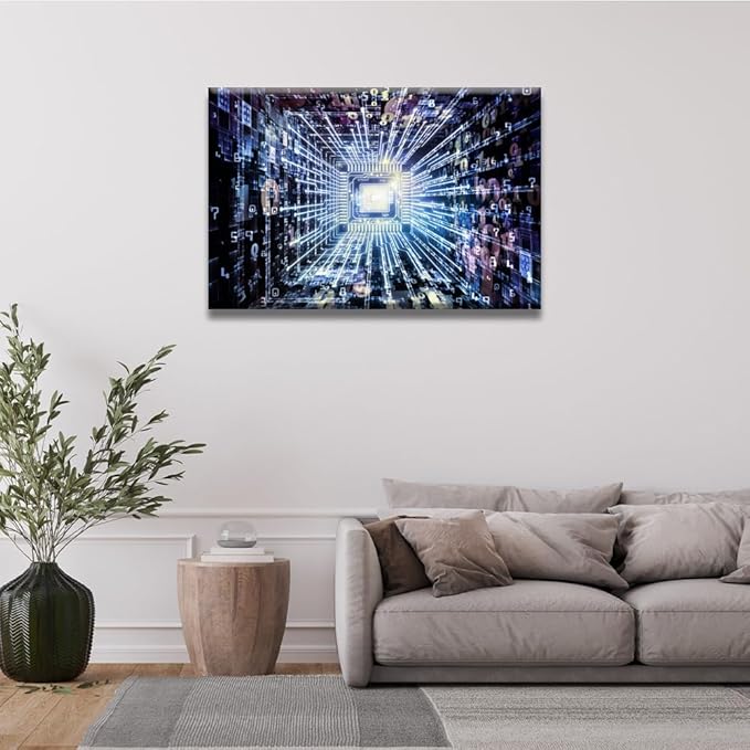 LSIUHWUWI CPU Concept Canvas Wall Art Integrated Digital World Posters and Prints Bathroom Decor Wall Art Circuit Board Bedroom Poster Artwork Print on Canvas Framed Ready to Hang 24x36 INCH