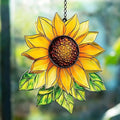 Sunflower Christmas Ornament Flower Suncatcher Window Hanging Acrylic Stained Glass Effect Art Garden Decor Unique Gift for Mom Women Grandma Gardener Thanksgiving
