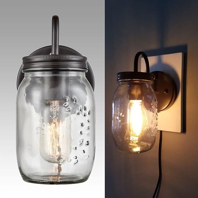 DIRYZON EUL Vintage Mason Jar Light Fixture Clear Glass 2-Pack Wall Lights Oil Rubbed Bronze