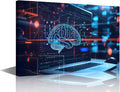TUMOVO Artificial Intelligence Concept with Human Brain Wall Art for Bedroom Large Living Room Wall Decor Digital Brain on Modern Computer Background Poster Framed Ready to Hang 24" Wx36 Hx1 Panel