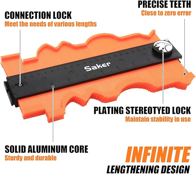 Saker Contour Gauge Profile Tool- Adjustable Lock-Precisely Copy Irregular Shape Duplicator (Unlimited Connection)