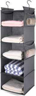 MAX Houser 5 Shelf Hanging Closet Organizer, Space Saver, Cloth Hanging Shelves