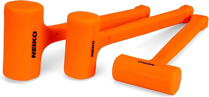 NEIKO 02888A Dead Blow Hammer Set, 3pc Neon Orange Deadblow Mallet, 1lb, 2lb, 3lb Hammers, Spark and Rebound Resistant, Unibody Molded, Checkered Grip
