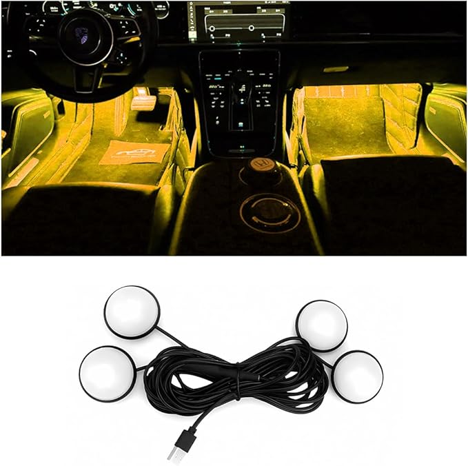 BESULEN Car Interior LED Lights, Automotive Ambient Neon Light Kit with USB Port, Car Accessories, Gifts for Men and Women, 4 in 1 Decoration Lights for Car, Garden, Home, Party（Yellow）