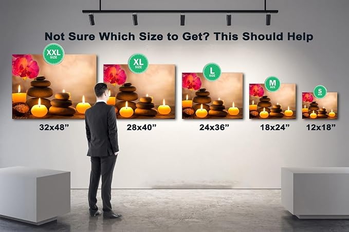 Zen Wall Art Decor, Modern Bathroom Zen Decor Wall Art, Large Zen Relaxing Canvas Wall Art for Spa Room Decor, Black Pebble and Lighted Candles Zen Art Prints for Office & Spa Wall Decor 32x48 Inches