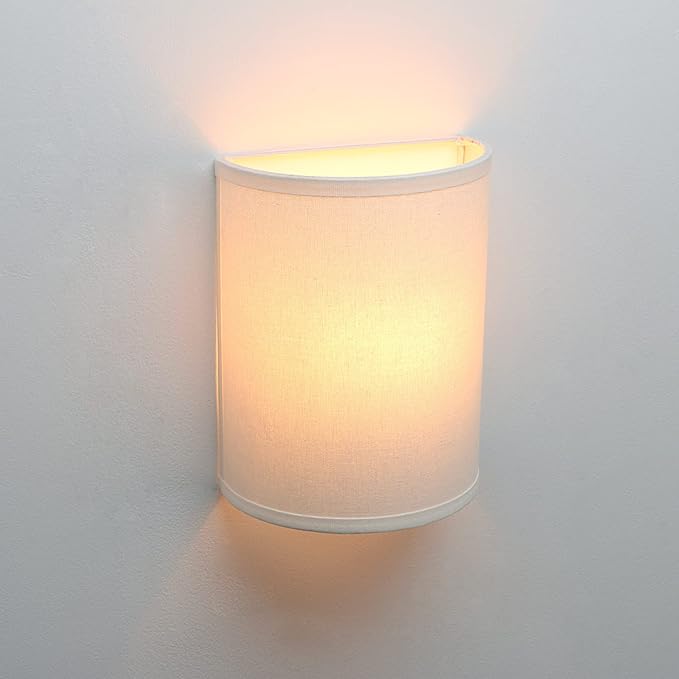 Wall Sconce Lighting White Fabric Decor, Industrial Vintage Night Light Wall Lamp Fixture with Cloth Lampshade for Bedroom Living Room Hallway Corridor