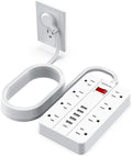 Flat Plug Extension Cord 15 Ft, SMNICE Surge Protector Power Strip with 8 Widely Spaced Outlets and 6 USB(1USB C) Ports, Wall Mount Long Charging Station for Dorm Home, Office Accessories, White