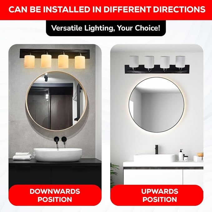 The Door Bull Modern 4-Light Bathroom Vanity Light – Oil Rubbed Bronze Fixture with Frosted Glass Shades, E26 Socket – Wall Sconce for Mirror, Bathroom, Kitchen, Hallway, Entryway