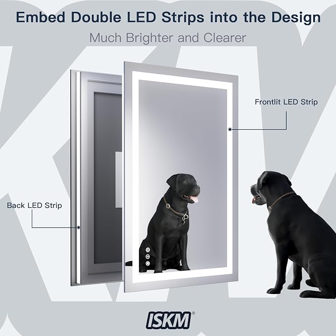 ISKM 60'' x 28'' LED Mirror for Bathroom Lighted Vanity Mirror for Wall Front Lights + Backlit LED Bathroom Mirror Anti-Fog Tempered Glass ETL Listed
