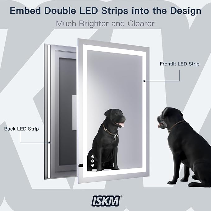 ISKM 36'' x 24'' LED Mirror for Bathroom Lighted Vanity Mirror for Wall Front Lights + Backlit LED Bathroom Mirror Anti-Fog Tempered Glass ETL Listed