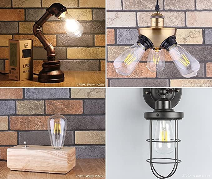 Vintage Edison Bulb 4W,Equivalent 40W Incandescent,ST18 Antique LED Filament Bulbs,Non Dimmable 2700K Warm White,E26 Led Bulb,Pack of 6