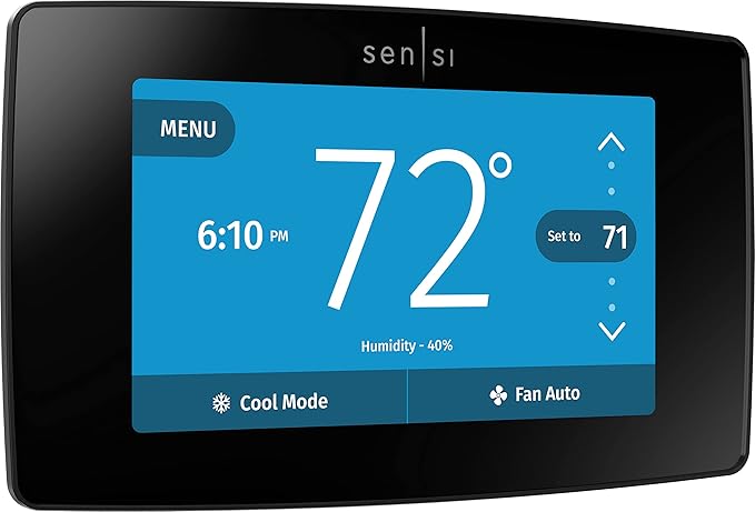 Emerson Sensi Touch Wi-Fi Smart Thermostat with Touchscreen Color Display, Works with Alexa, Energy Star Certified, C-wire Required, ST75 Black 5.625" x 3.4" x 1.17"