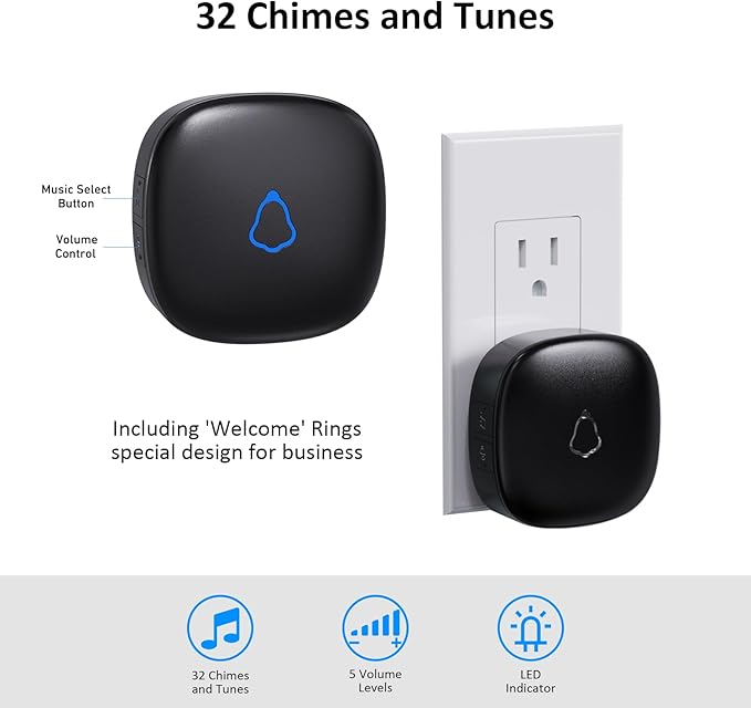 Wireless Motion Sensor Alarm Indoor, 1 PIR Detector + 1 Receiver, Movement Activated Doorbell Chime for Home Doorway/Business Entry/Garage Security/Store Entrance, Pet/Elderly/Dementia Monitor (Black)