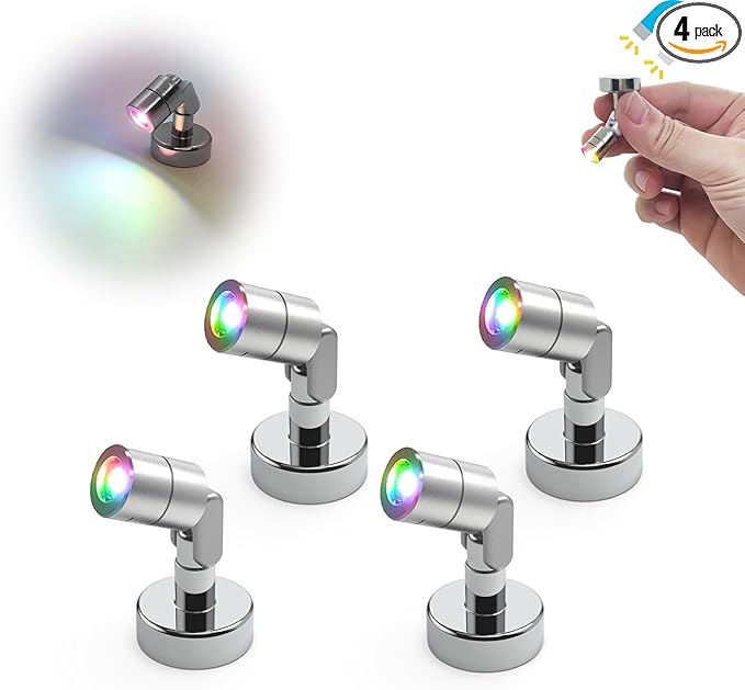 Metal Miniature LED Lights,Tiny Spot Light with magnet base,Battery Operated LED Lights,Wireless Miniature Spot Light for Artwork Painting,Jewelry Showcase,DIY Hand Craft (Multicolor changing)