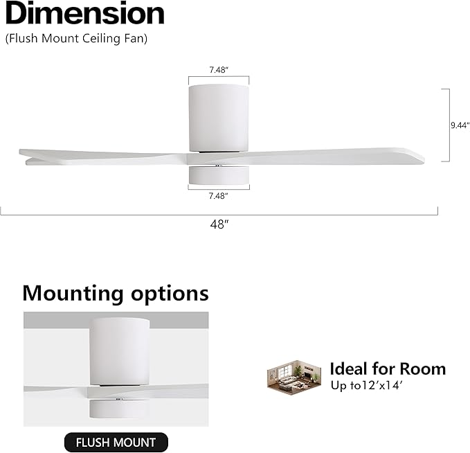 WINGBO 48 Inch Flush Mount DC Ceiling Fan
