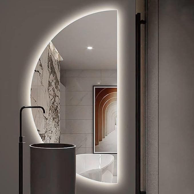 Half Moon LED Mirror for Bathroom,3-Color Dimmable Smart Vanity Mirror, Frameless Backlit Anti-Fog Half Moon Mirrors for Wall(Left Semicircle, 16 * 31in/40 * 80cm)