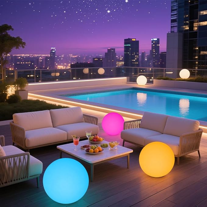 16 In Cordless LED Glowing Ball Light, LED Globe Orb Night Light w/Remote,16RGB Color Changing Waterproof Light Up Ball Rechargeable Indoor/Outdoor Mood Lamp for Nursery Garden Patio Party Bar Decor.