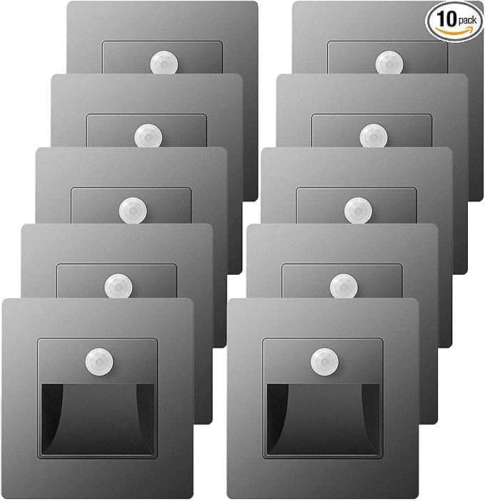 10 Pack LED Motion Sensor Night Light Infrared Human Body Induction Lamp, Recessed Stair Lights Indoor, Night for Hallway, Stairway, Bathroom, Bedroom, Kitchen