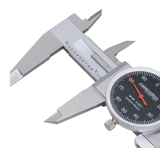 Accusize Industrial Tools 0-6" x 0.001" (Range x Resolution) Dial Caliper, Black Face Red Needle, Stainless Steel in Fitted Box, P920-B216