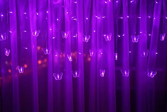 Butterfly Curtain Fairy Lights USB Plug in, 8 Modes 96 LED 11.5FT Firefly Window Twinkle Timer String Lights with Remote for Bedroom Patio Christmas Wedding Party Decoration (Purple)
