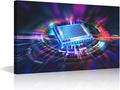 TUMOVO Glowing CPU Wall Art for Living Room CPU Concept Wall Decor Digital Age Framed Wall Painting AI Canvas Prints Pictures House Decoration for Bedroom Modern Artwork Office Wall Art, 18x12in