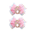 Birthday Hair Clips for Baby Girls - 2Pc Pink Sprinkle Bow Hair Clips for 6th Birthday Glitter Ice Cream Baby Bow Party Decorations for Girls Toddlers Hair Accessories (Pink-6 Years-Clips)