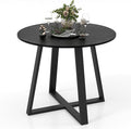 COSTWAY 36 Inch Round Table, Kitchen Table for 4 People with Rubber Wood Frame, Pedestal Base, Farmhouse Rustic Table for Living Room Restaurant, Black