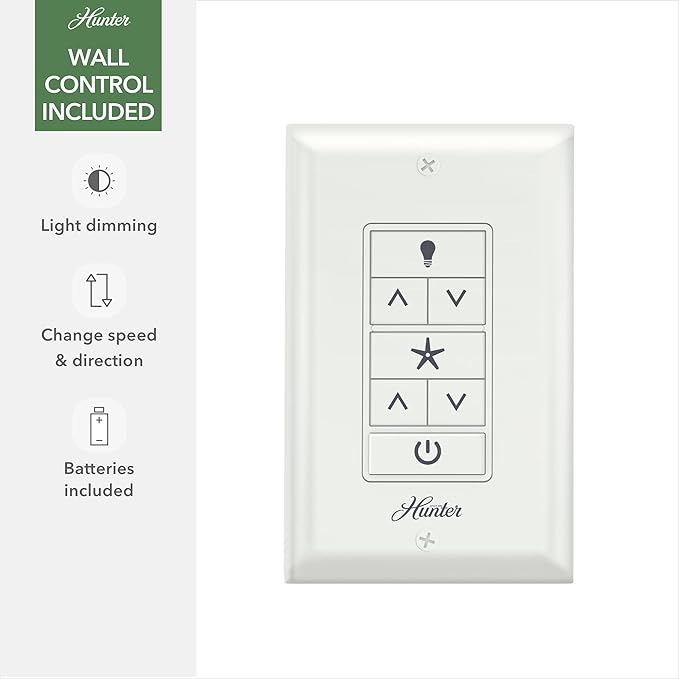 Hunter 70 inch Indoor Ceiling Fan with LED Light and Wall Control - White Smart Ceiling Fan, Standard Mount, 7 Blades, For Bedroom or Living Room, Quiet - Phenomenon 51378, Matte White