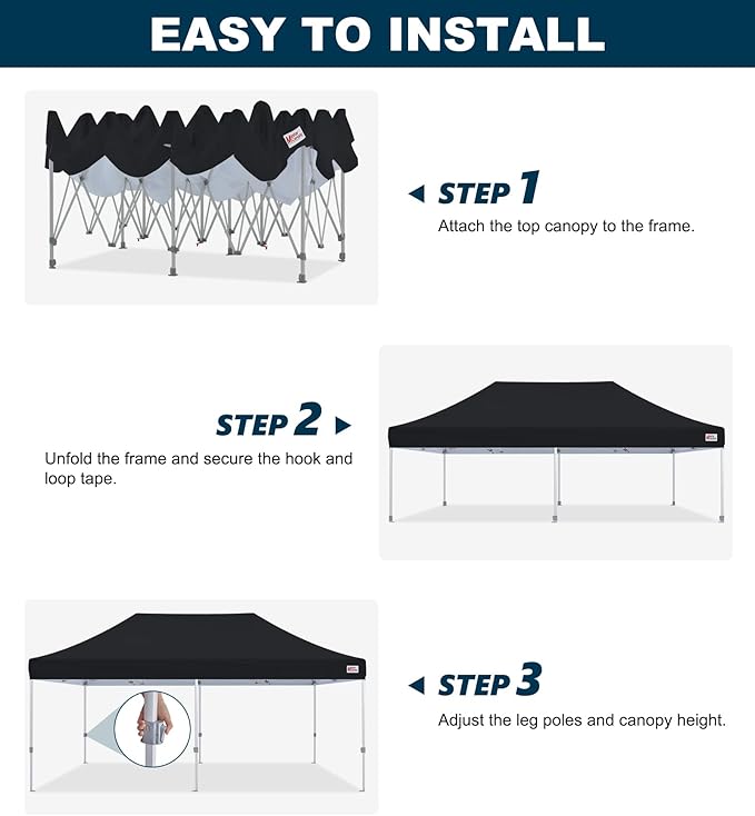 MASTERCANOPY Pop Up Canopy Tent Commercial 10x20 Instant Shelter (Black)
