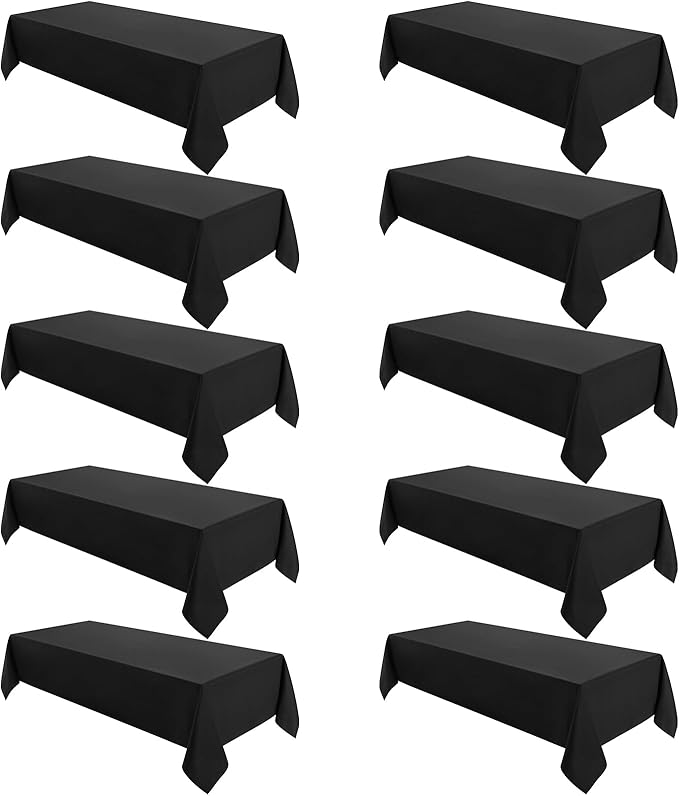 VidaFete Tablecloth 60 * 102inch 10 Pack Rectangle Table Cloth Polyester, Stain Wrinkle Resistant Dining Table Cover for Kitchen Dinning Party Wedding Rectangular Tabletop Buffet Decoration (Black)