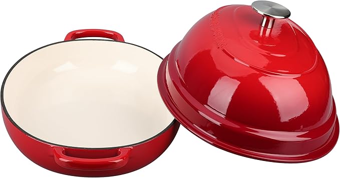 Enameled Oval Cast Iron Dutch Oven Pot with Lid, Bread Dutch Oven for Sourdough Bread Baking, 6QT, Red