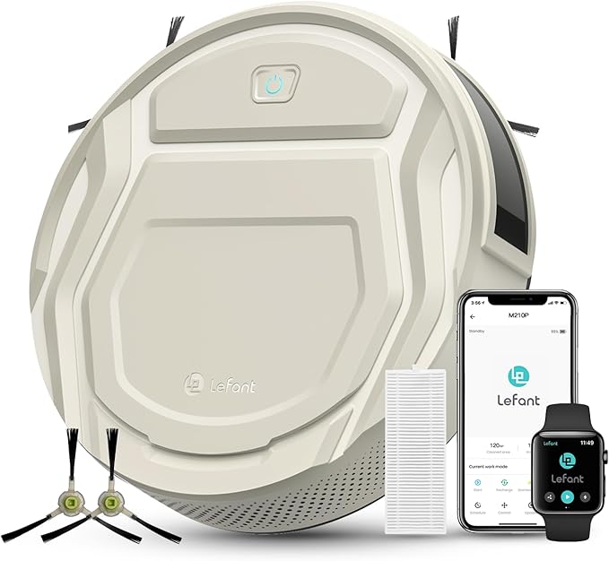 Lefant Robot Vacuum, Slim Quiet, 3 Adjustable Strong Suction Levels, Robot Vacuum Cleaner Ideal for Pet Hair Hard Floor and Daily Cleaning, WiFi/App/Alexa/iWatch Control, M210 Pro