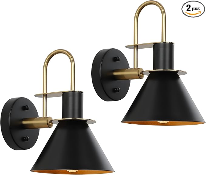 WILON Gold and Black Wall Sconces Set of Two, Modern Farmhouse Wall Light Fixture, Industrial Indoor Wall Lamp for Bathroom Kitchen Sink Bedroom Living Room Bedside Hallway