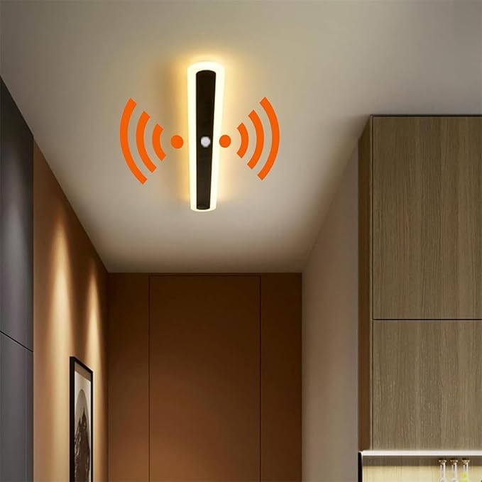 Modern LED Wall Sconce with Motion Sensor Interior Acrylic Black Wall Lamp Indoor Minimalist Long Wall Light Inside Lighting Fixtures for Living Room Bathroom Front Door Bedroom (200CM,Warm Light)