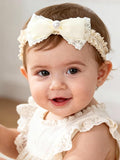 Handmade Baby Girl Headbands in Beige Baby Bows and Floral Lace Headband Bows for Newborns and Toddlers Cute Baby Girl Bows and Newborn Headband Bows