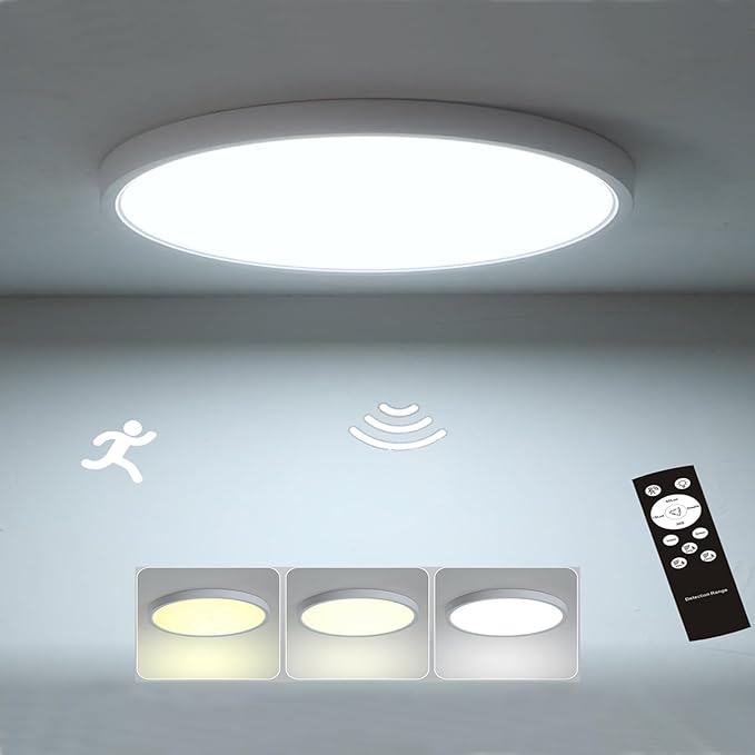 12 Inch Motion Sensor Ceiling Light Indoor,24w Flush Mount Light Fixture Round, Motion Sensor Light Wired for Closet Hallway Porch Laundry Basement Garage Pantry, 3000k/4000k/6000k White