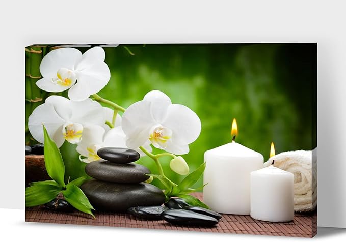 GUTTATY Zen Wall Art Decor, Modern Bathroom Zen Decor Wall Art, Canvas Wall Art for SPA Zen Room Decor, Green Bamboo and Pebble Relaxing Zen Art Prints for Office & SPA Wall Decor 12x18 Inches