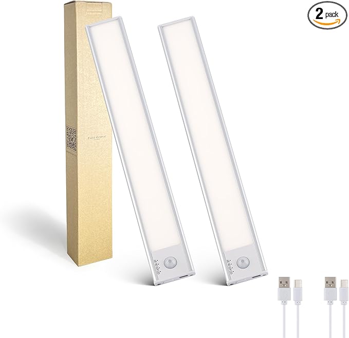 Magnetix 8in Re-Chargeable LED Under Cabinet Motion Sensor Light Bar with Magnetic Mounting Clips, Dimmable and 3-CCT Selectable in Brushed Aluminum for Kitchen and Closet