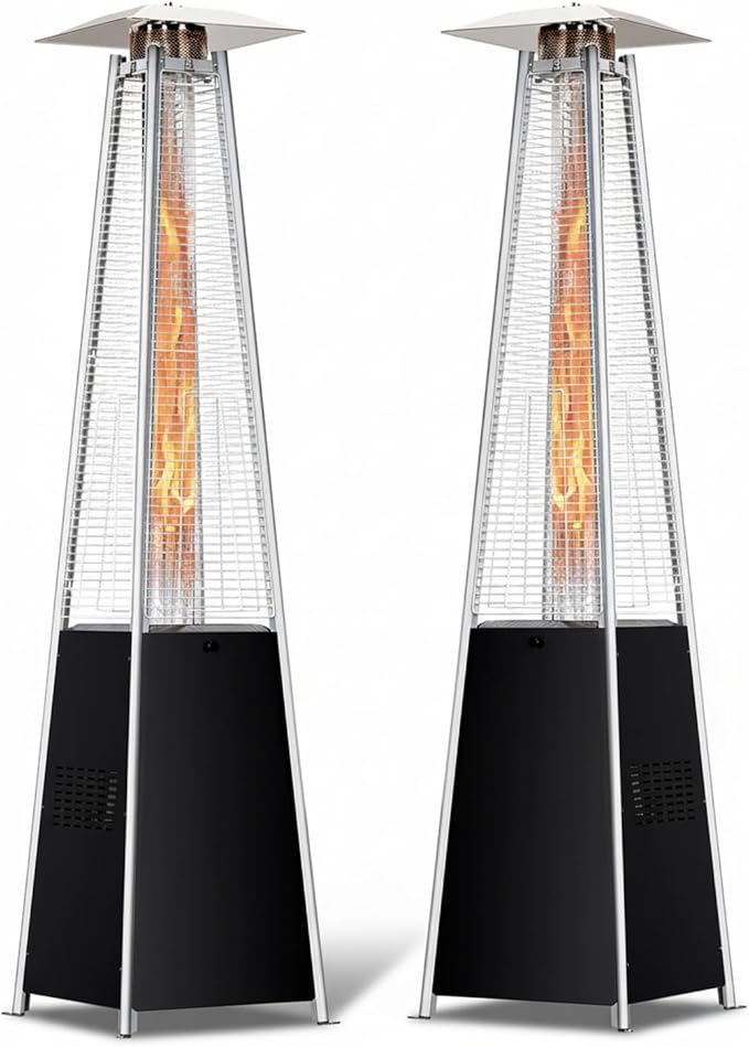 Pyramid Patio Heater for Outdoor Use, 48000 BTU Fast Heating Propane with Wheels & Weatherproof Cover, Triple Protection System Outdoor Heaters for Patio, Yard, Pool, Garden (2 Black Heater)