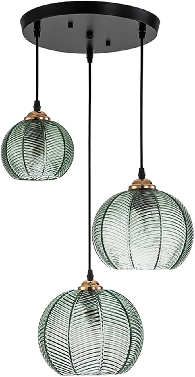 Modern 3-Light Pendant Lighting Hand-Blown Green Glass Chandelier, Hanging Ceiling Light with Glass Shade, Farmhouse Kitchen Island Pendant Light for Dining Room Bedroom Living Room